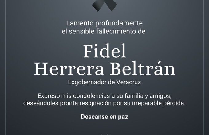 La dirigencia nacional del PRI y las bancadas de su partido en el Congreso lamentan el fallecimiento de Fidel Herrera Beltrán