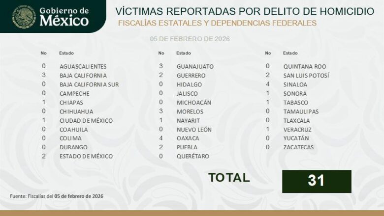 Enero de 2026 registra la cifra más baja de homicidios dolosos en ocho años; destacan avances en seguridad en Guanajuato