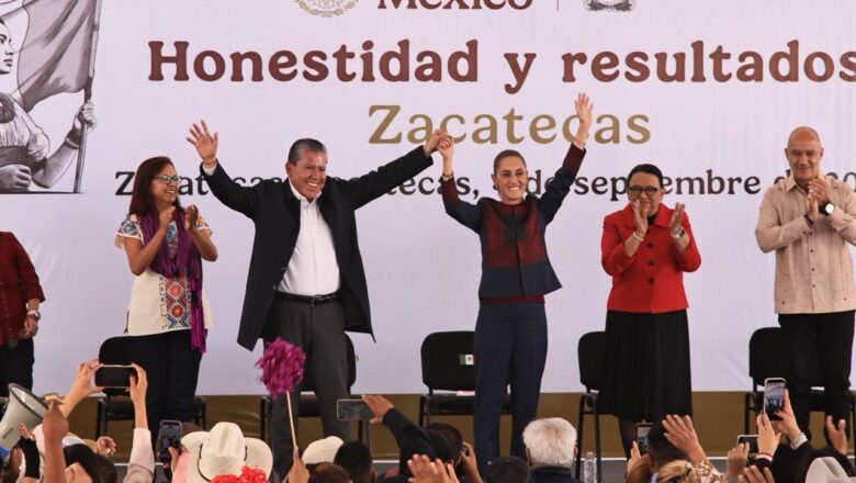 David Monreal recibe a Claudia Sheinbaum en Zacatecas; más de 15 mil personas acompañan su gira por el Segundo Informe